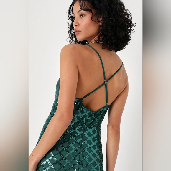 Lulus Stop and Glow Emerald Green Sequin Cowl Neck Maxi Dress S Wedding Party - Picture 6 of 12